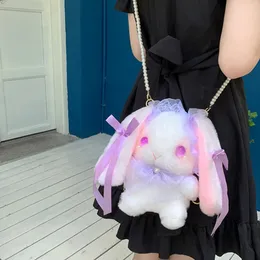 Sihirli lolita giyinme tavşan peluş oyuncak doldurulmuş benzersiz gözler dantel tavşanlar sevimli peluş pruva düğüm crossbody backpack çantaları 240223