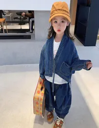 Fashion kids cowboy jackets 2021 fall children bat sleeve laceup denim outwear girls casual jeans coat tops A75504426201