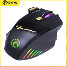 Möss Ryra BluetoothUSB Dual Model Mouse 7 Knappar Trådlös RGB -laddningsbar Mute 2.4G 3200DPI Antiskid Gaming Mouse för bärbar dator PC