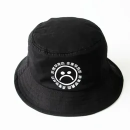 W całości- nie zanikać bawełniany oddychający czarny druk Hip Hop Cap Sad Boys Panama Busket Hats Men Bob Boonie Fishing H251f
