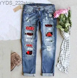 Jeans Jeans Direct Cross-Border European And American Greek Sorority Middle Waist Sticker Hole Washed 240304