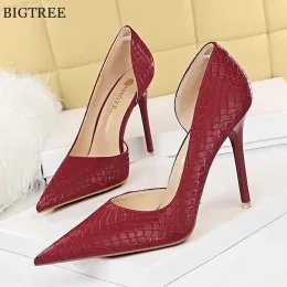 Pumps BIGTREE New Retro Snake Print Show Thin Women Pumps Nightclub Pointy Toe Sexy Side Hollow Stiletto High Heels Shoes Ladies Dress