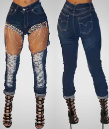 سلسلة jeggings jeggings Highwaist تمزق الجينز للنساء ملابس مغسولة قلم قلم رصاص امرأة عالية الخصر ودية الزناد بالإضافة إلى Designer2154606