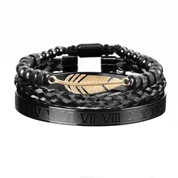 Tendenza moda Accessori a forma di piuma Bracciale fatto a mano da uomo con perline Bracciale in acciaio inossidabile per regalo di compleanno speciale 240219