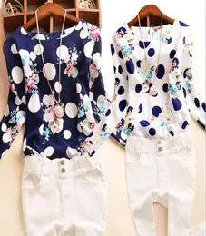 2016 Spring Fall New Fash Floral Floral Dot Print Chiffon Blouse Shirts 캐주얼 우아한 여성 의류 플러스 크기 4xl 탑 블라우스 1664667