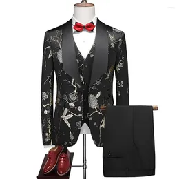 Męskie garnitury Terno Masculino Men Suit Floral Fashion Style Slim Fit Party Wedding Wear One Button 3pcs/Set Groom Tuxedos Costume