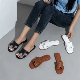 Sports 2024 Genuine leather slides internet celebrity classic H summer slippers simple sandals womens shoes