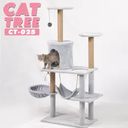Scratchers 137m 53.94Inches Luxury Modern Plush Cat Tree Tower Climbing Pets Scratching House Posts Wooden Large Space Capsule Cat Condo