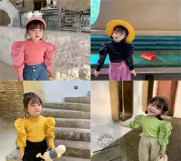 Yeni Ins Little Girls Ridbed Tshirt Sonbahar Boş Puff Kollu Pamuk Moda Giysileri Kış Sonbahar Kızlar Top 17 Yıl 51066326