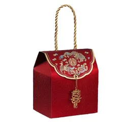 Caixa de doces de casamento estilo chinês, saco de presente para festa de chocolate, caixa de embalagem para presente de chá de bebê com alça 9x6,5x11cm