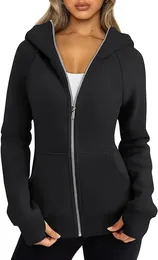 Womens Zip Hoody Fleece Jacket Sweatshirt Fall Clothing Sweater with Pockets Winter Y2k 240223