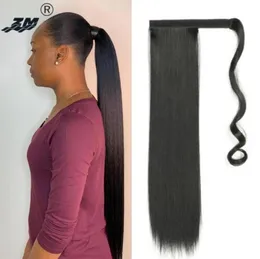 Syntetiska peruker Long 22quot Silkeslen Straight Wrap Ponytail Hairpiece For Women Clip in DrawString Hair Pony Tail Fake9476655