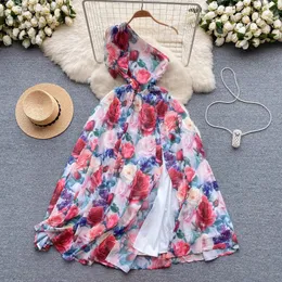 Vacation Dress 2024 Spring/Summer New Small and Popular Slant Neck Off Shoulder Heart Machine Split Long Chiffon Printed Skirt