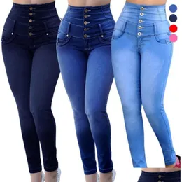Jeans da donna Fashionskinny Pantaloni a matita Fllength Denim a vita alta Donna Jeasn Femme Mti Button Elastico Sexy Butt Lift Ispessimento 1 Dhyi4
