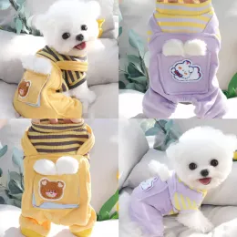 Rompers Puppy Jumpsuit Winter Autumn Cute Stripe Sweater Pet Fashion Cartoon Clothes Small Dog Soft Pajamas Yorkshire Maltese Chihuahua