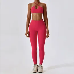 Aktiva uppsättningar Yogakläder Athletic Wear Women Sportwear High midje Leggings och Top Two Piece Set Gym Tracksude Fitness Workout Outfit