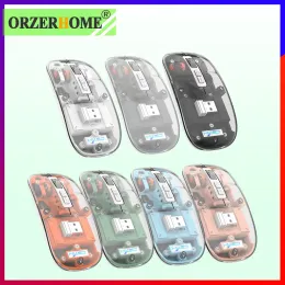 Mice ORZERHOME Rechargeable Transparent Wireless Mouse Threemode Gaming Silent Mice One click desktop Bluetooth Color Lights Mouse