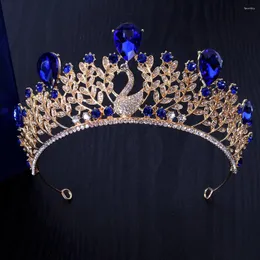 Klipy do włosów barokowy vintage księżniczka ślubna pawi korona Kryształowy tiara dla kobiet sukienki ślubne akcesoria impreza biżuter