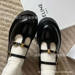 Casual High Version Triumphal Arch Loafers Soled Mary Round Toe Thick Heeled Leather Double Row Buckle Jk Single Shoes