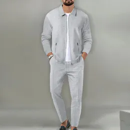 Mens casual suit long sleeve top and S3XL pants stylish solid color high quality 240219