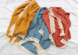 Baby Solid Muslin Swadding Tassel Fringed Double Layer Bathroom Blankets Towels Toddler Swaddles Wraps Infant Muslin Blankets Robe3596872