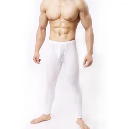 Calças masculinas cintura elástica calças apertadas ultrafinas u bolsa alta elasticidade longa johns leggings para casa