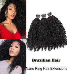 Estensioni dei capelli umani con anello nano brasiliano, capelli ricci Remy realizzati a macchina, colore naturale, possono essere tinti per le donne5874330