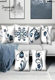 CuscinoCuscino decorativo Fuwatacchi Fodera per cuscino stampata floreale blu scuro Fiore Po Federa decorativa per la decorazione domestica Divano Se9058342