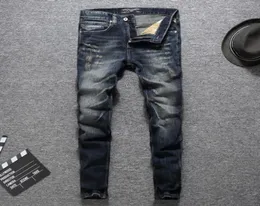 Italian Fashion Designer Men Jeans High Quality Classical Brand Jeans Men Slim Fit Dark Color Ripped Homme Biker6952859