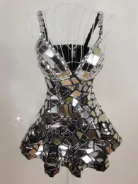 Scena noszenia 2024 Silver Mirror sukienka seksowna kostium festiwal festiwal nocnego klubu piosenkarka baru dj performance ubrania ręcznie robione