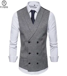 Mens Slim Fit Double Suit Suit Vest 2019 Fashion Classic Houndstooth Seriostcoat for Men Party Wedding Dress Vets2211620