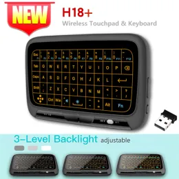 Keyboards QWERTY H18+ Mini Full Touch Screen Keyboard 2.4GHz Air Mouse Touchpad Backlight Wireless Keyboard Plug And Play Smart Keyboard