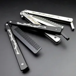 Faltbarer Kamm aus Edelstahl zum Üben, Training, Schmetterlingsmesser, Kamm, Bart, Schnurrbart, Bürsten, Friseur-Styling-Werkzeug 240226