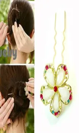 WholeFashion Hair Accessory Fork Rhinestone Crystal Flower Hair Stick Hairn Pin for Women and Girls YF0085952399