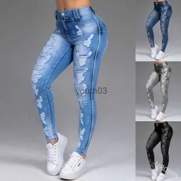 Jeans da donna Jeans con foro strappato oversize Pantaloni in denim con vita jeggings tinta unita taglie forti 240304