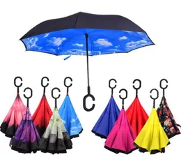 Creative Inverted Umbrellas Double Layer With C Handle Inside Out Reverse Windproof Umbrella 34 colors OOA867 34 colorspls messag1676021