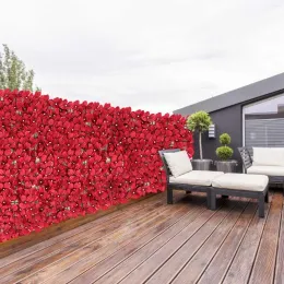 Kwiaty dekoracyjne sztuczne ogrodzenie kwiatowe rattanu z tylną siatką realistyczną jasną, graniczącą prywatną dekoracją ogrodu balkonowego 2024304