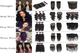 10A Human Hair Hair Straight Body Water Wave Cinky Curly Bundles with Lace Closure Frontal Brazilian Birz Bird Weave Seven6091049