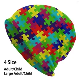Berets Autism Awareness Beanies Knit Hat Puzzled Game Brain Teaser Colorful Red Blue Yellow Green Fun Primary Children Teacher Parents