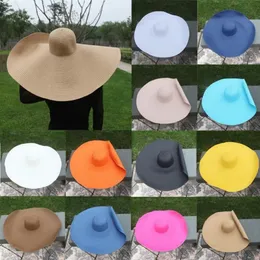 Breda randen hattar fällbara jätte kvinnor överdimensionerad hatt 70 cm diameter enorm diskett sommarsol strandstrå t4782866