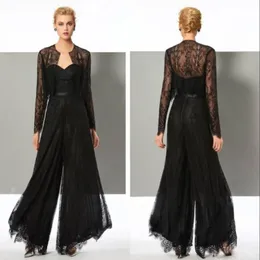 Elegant Black Lace Jumpsuit Mother Of The Bride Pant Suits Sweetheart Neck With Jackets Plus Size Wedding Mothers Groom Evening Go4503807