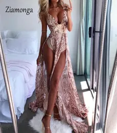 Ziamonga Summer Nightclub Mesh Long Dress Women Sexy Club Sequin Speecin Tail Dress Prom Birthday Celebrity Party Dresses2534323