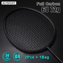 ALP XHP 2PCS 6U 72G Ultralight G4 T700% 100 Orijinal Tam Karbon Fiber 22-30lbs Strung Profesyonel Badminton Raket Torbalı 240227