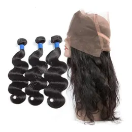 Capelli umani malesi 3 pacchi con 360 prodotti per capelli ondulati frontali in pizzo 4 pezzi Lotto Body Wave1305993