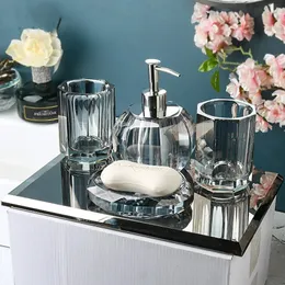 Glass Lotion Bottle Clear Crystal Badrumset Wash Supplies Tandborste Holder Cup Soap Box Shampoo Bottle Soap Dispenser Set 240223