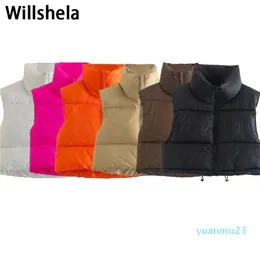 Women039s Vests Willshela Women Fashion High Neck Cropped Waistcoat Puff Vest Casual Woman Sleeveless Jacket Chic Lady Winter