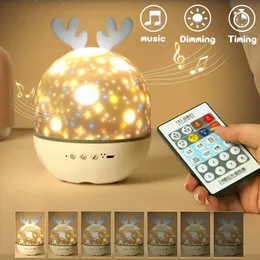 NightLights Bedroom Starry Sky Projector Bluetooth Ser Deer USB Table Desk Lamp Bedside Decor for Kids Baby Birthday Gift 240227