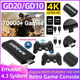 Consoles gd20/gd10 console de videogame 2.4g controlador sem fio jogo vara 256g 70000 + jogos 4k hdmicompatível retro jogos console presentes