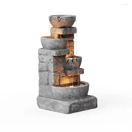 Garden Decorations Teamson Home Stacked Stone Tiered Bowl Fountain With LED Light Gray