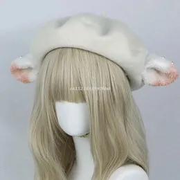 Boina de cor sólida lolita pintor chapéu gorro orelhas de cordeiro octogonal selvagem para atividades ao ar livre frio treino matinal 240229